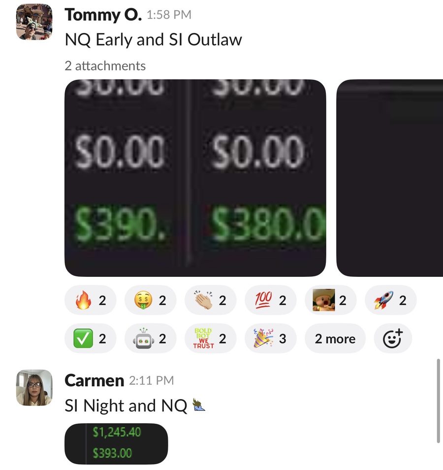 Member messages — NQ Early, SI Outlaw and SI Night session wins
