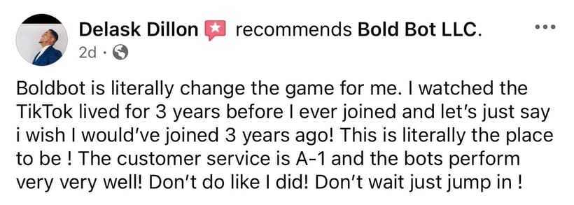 Facebook recommendation for Bold Bot LLC