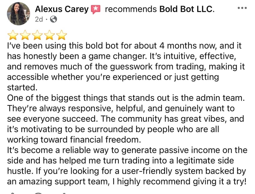 Facebook recommendation for Bold Bot LLC