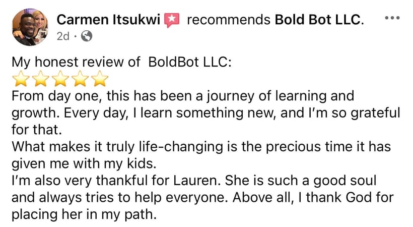 Facebook recommendation for Bold Bot LLC