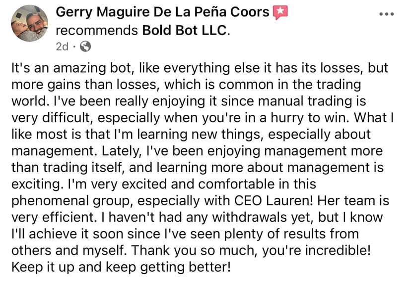 Facebook recommendation for Bold Bot LLC