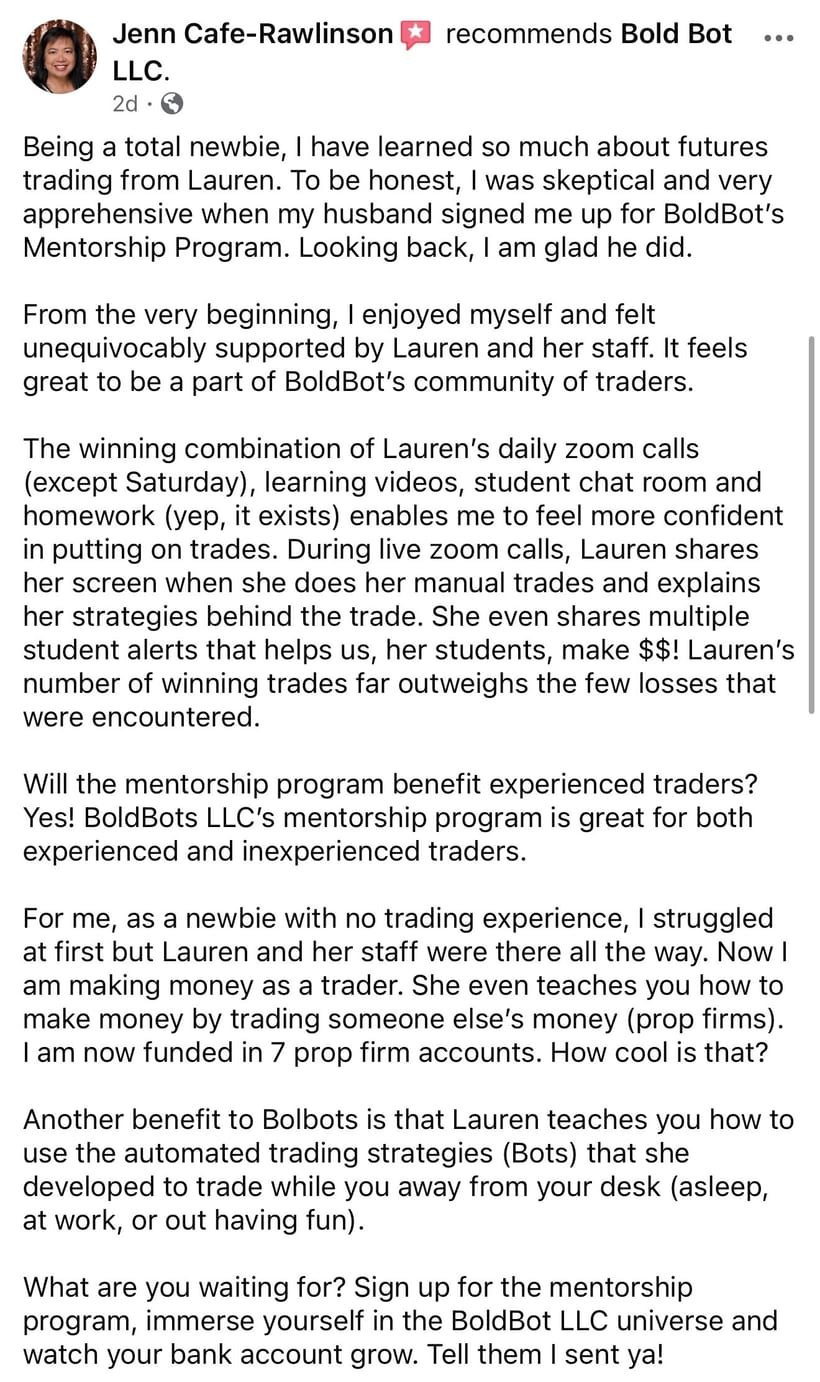 Facebook recommendation for Bold Bot LLC