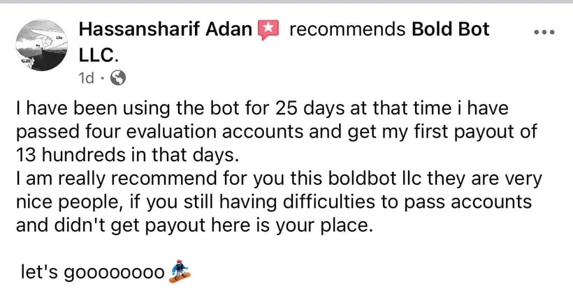 Facebook recommendation for Bold Bot LLC